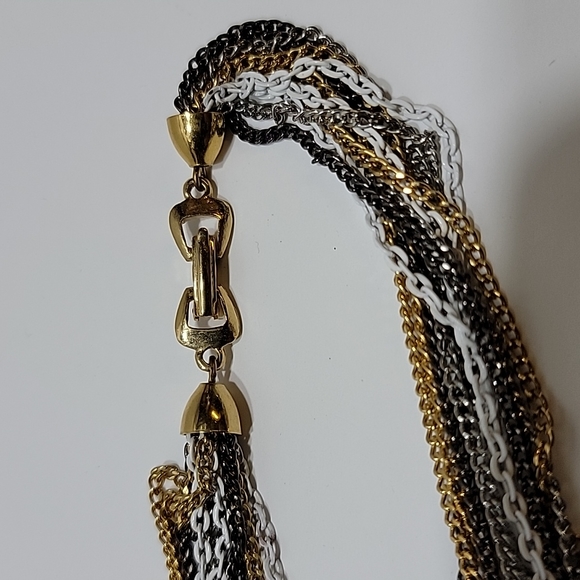 Multi Strand Gold Tone Silver Tone Gun Metal Tone White Tone Chain Necklace - Picture 3 of 3
